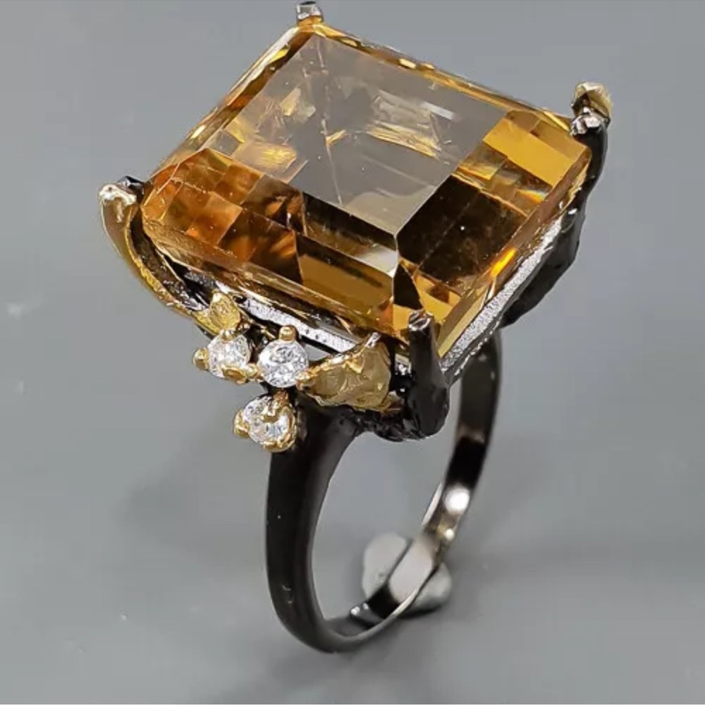 35 ct  Not Enhanced Citrine Quartz Ring 925 Sterling Silver Size 8.5 /R273628